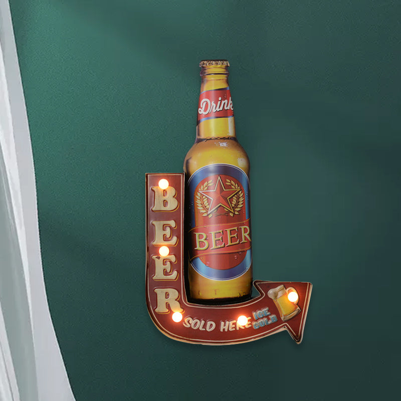 Vivolux | Bier/Auto/Anker Teeken Flush Wandlampe Moderne Metall Restaurant Batterie Betrieben LED Nachtlicht in Schwarz und Rot/Rosa/Blau und Gelb