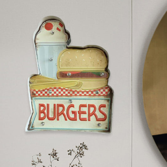 Vivolux | Retro Burger/Drinks Zeichen Eisen Nachtlampe LED Wandmontage Beleuchtung in Blau und Gelb/Weiß für Kino Bar