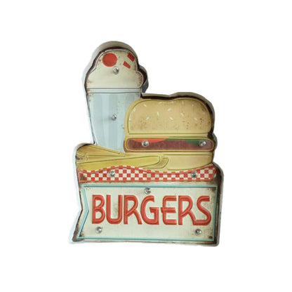 Vivolux | Retro Burger/Drinks Zeichen Eisen Nachtlampe LED Wandmontage Beleuchtung in Blau und Gelb/Weiß für Kino Bar