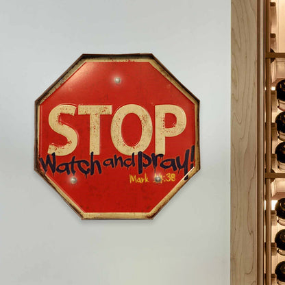 Vivolux | Vintage stijl LED wandlamp licht rood waarschuwingsbord nachtlamp met ijzeren kap
