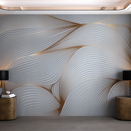 Vivolux | Große Cluster-Linie Tapete Grau und Gold Vliesstoff Wandverkleidung für Café, personalisierte Größe verfügbar