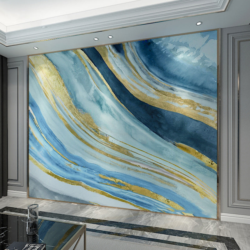 Vivolux | Extra große Aquarelle Wandmalerei Skandinavisch 3D-Effekt Streifen Wandverkleidung in Blau