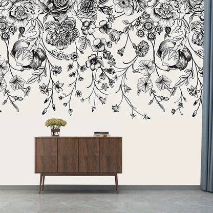 Vivolux | Verworrene Wein Mural Tapete in Schwarz, Minimalistische Wandverkleidung für Dekor