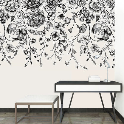 Vivolux | Verworrene Wein Mural Tapete in Schwarz, Minimalistische Wandverkleidung für Dekor