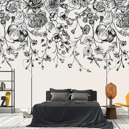 Vivolux | Verworrene Wein Mural Tapete in Schwarz, Minimalistische Wandverkleidung für Dekor