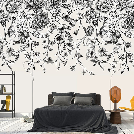 Vivolux | Verworrene Wein Mural Tapete in Schwarz, Minimalistische Wandverkleidung für Dekor