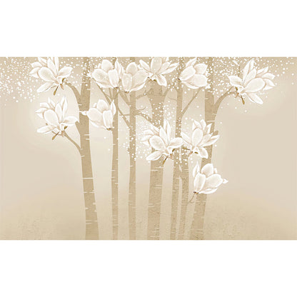 Vivolux | Benutzerdefinierte Illustration Minimalistische Wandtapete für das Wohnzimmer mit eleganter Magnolie in Beige und Gelb