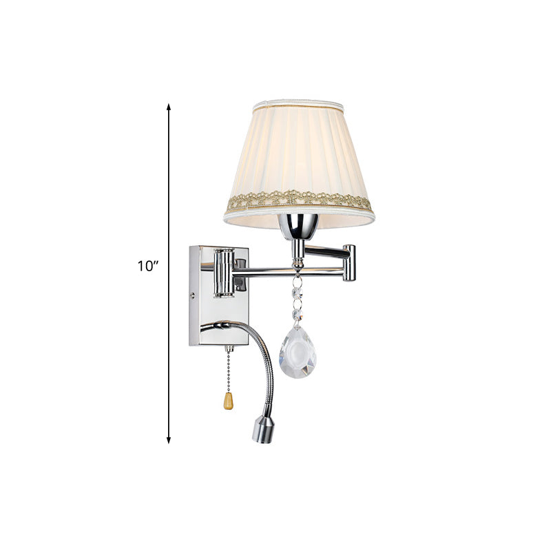 Vivolux | 1-Kopfleselampe Wandlampe Modern Faltenstoff Geflochtene Kante Kegel Wandleuchte mit verstellbarem Chromarm
