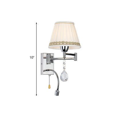 Vivolux | 1-Kopfleselampe Wandlampe Modern Faltenstoff Geflochtene Kante Kegel Wandleuchte mit verstellbarem Chromarm