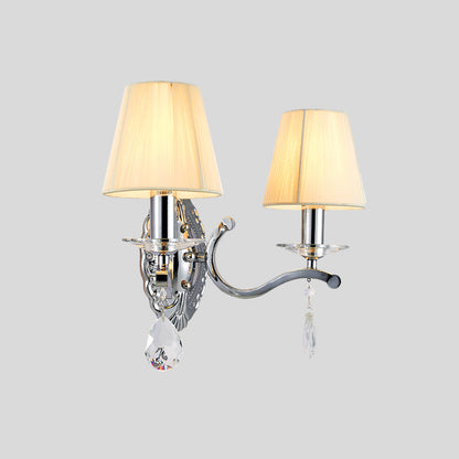 Vivolux | 1/2-Kopf Plissee Stoff Wandlicht Modernismus Beige Kegel Ecke Wandleuchte mit verchromtem gebogenem Arm