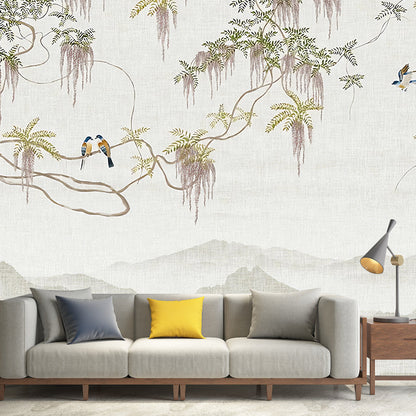 Vivolux | Dekorative Wisteria und Vogel Wandmalerei Vollgröße Traditionelle Wandkunst für Café