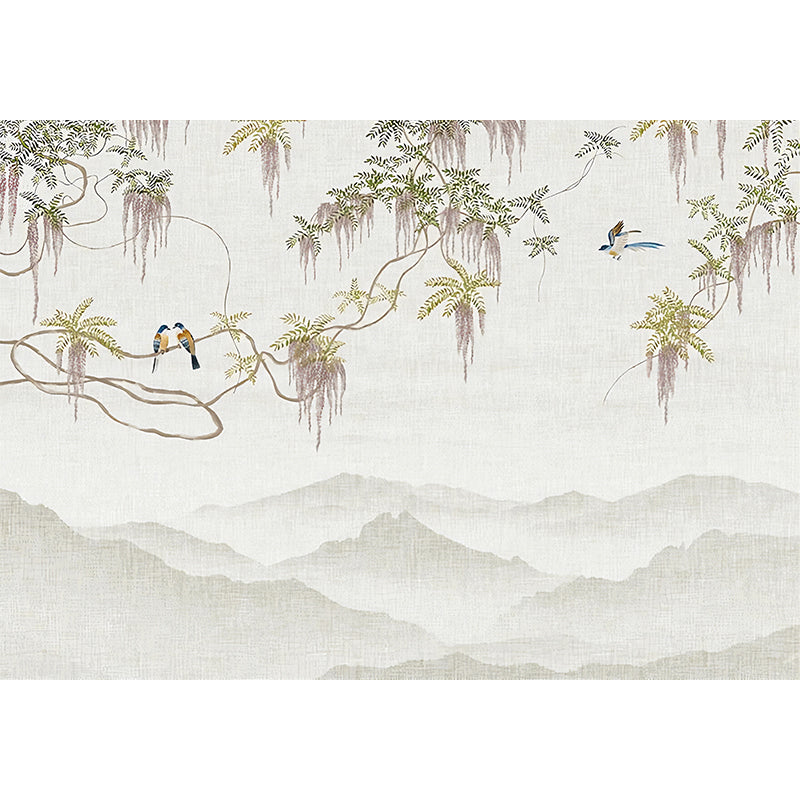 Vivolux | Dekorative Wisteria und Vogel Wandmalerei Vollgröße Traditionelle Wandkunst für Café