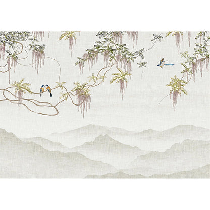 Vivolux | Dekorative Wisteria und Vogel Wandmalerei Vollgröße Traditionelle Wandkunst für Café