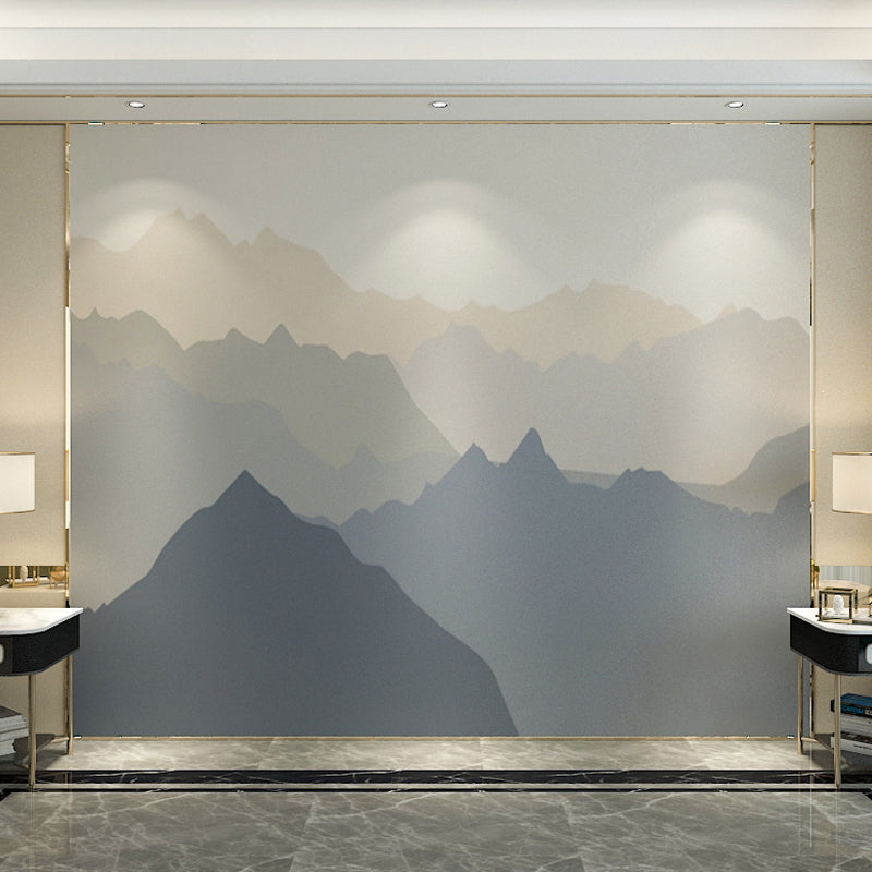 Vivolux | Vintage Mountain Wall Covering in Blau und Braun Akzent Wandgemälde, Personalisierte Größe Verfügbar