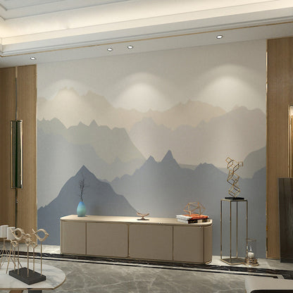Vivolux | Vintage Mountain Wall Covering in Blau und Braun Akzent Wandgemälde, Personalisierte Größe Verfügbar