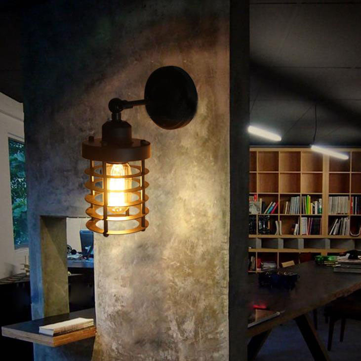 Vivolux | 1 Kopf Wandbeleuchtung mit Drahtkäfig Metall Vintage Stil Treppen Wandleuchte Licht Einrichtung in Schwarz