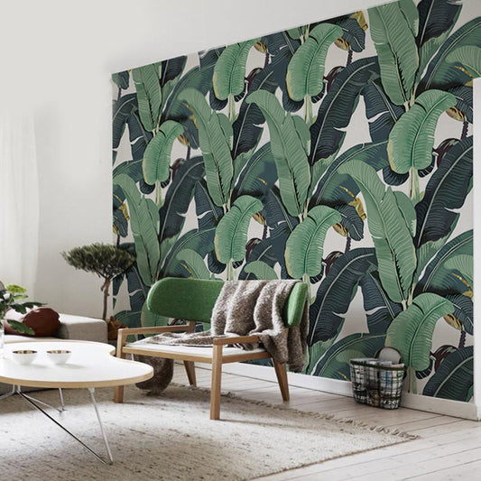 Vivolux | Tropische Bananenblätter Wandmural für thailändisches Restaurant, individuelle Wandverkleidung in Grün