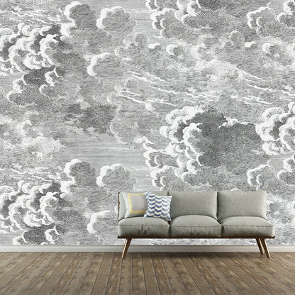 Vivolux | Minimalistische Wolkenwandmalerei in Grau Wohnzimmer Wandverkleidung, Personalisierte Größe Verfügbar