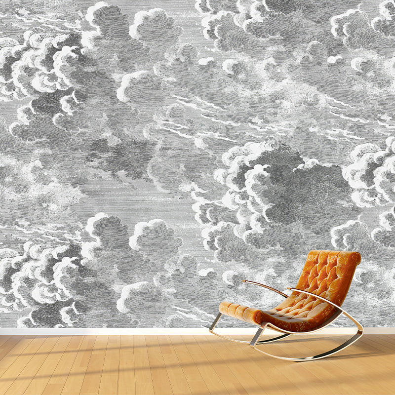 Vivolux | Minimalistische Wolkenwandmalerei in Grau Wohnzimmer Wandverkleidung, Personalisierte Größe Verfügbar