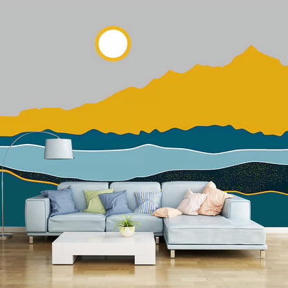 Vivolux | Illustration Sonne und Fluss Wandbild Vollgröße Wandverkleidung für Esszimmer, Maßanfertigung