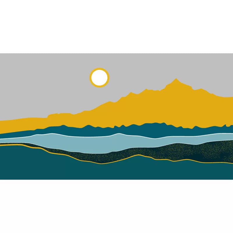 Vivolux | Illustration Sonne und Fluss Wandbild Vollgröße Wandverkleidung für Esszimmer, Maßanfertigung