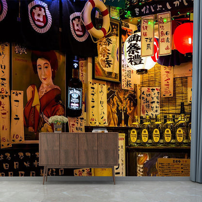 Vivolux | Japanse Poster Muurbehang in Rood en Bruin, Oriëntaals Muurdecor voor Restaurant