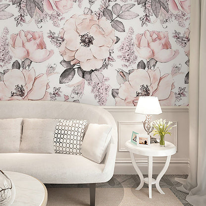Vivolux | Romantisch Grijs und Rosa Wandteppich mit Blumenmuster für das Schlafzimmer, Vliesstoff