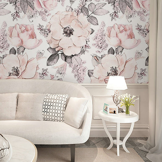 Vivolux | Romantisch Grijs und Rosa Wandteppich mit Blumenmuster für das Schlafzimmer, Vliesstoff