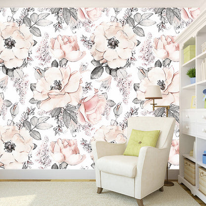 Vivolux | Romantisch Grijs und Rosa Wandteppich mit Blumenmuster für das Schlafzimmer, Vliesstoff