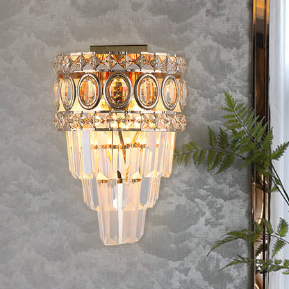 Vivolux | Kristall Tapered Wandbeleuchtung Postmodern 2 Lichter Wohnzimmer Flush Mount mit Goldkreis/Gitterrahmen