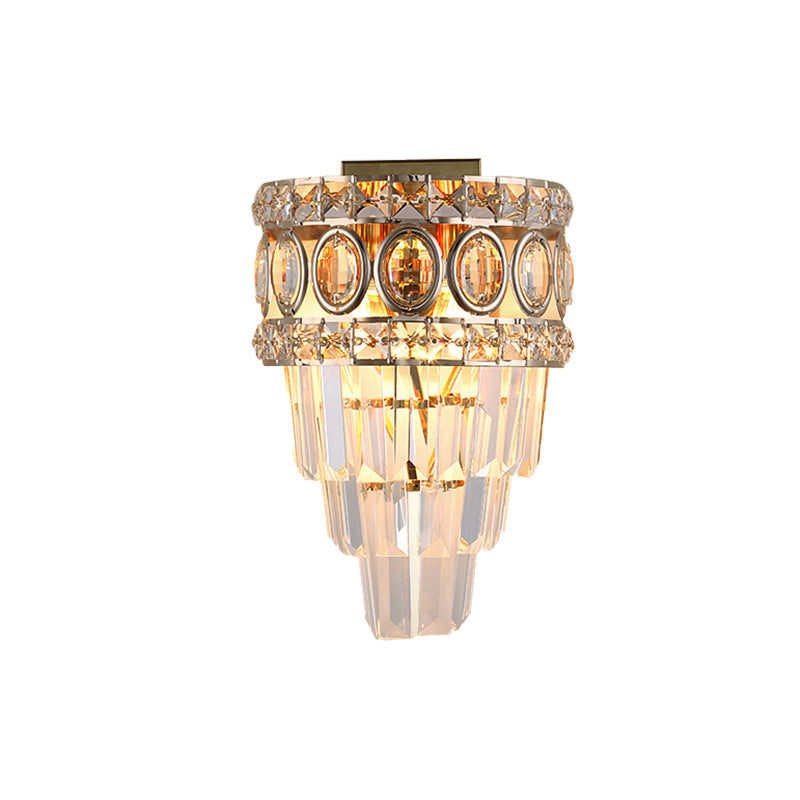 Vivolux | Kristall Tapered Wandbeleuchtung Postmodern 2 Lichter Wohnzimmer Flush Mount mit Goldkreis/Gitterrahmen