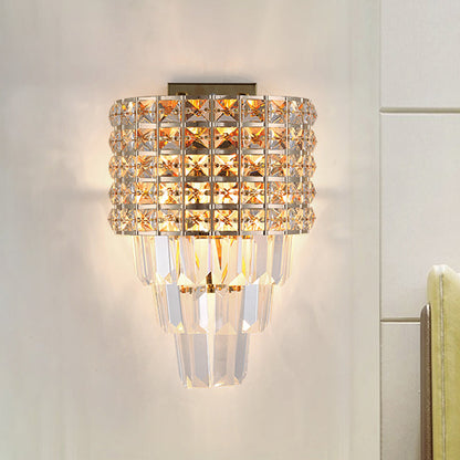 Vivolux | Kristall Tapered Wandbeleuchtung Postmodern 2 Lichter Wohnzimmer Flush Mount mit Goldkreis/Gitterrahmen
