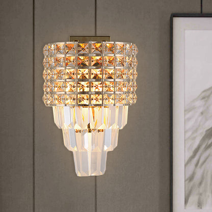 Vivolux | Kristall Tapered Wandbeleuchtung Postmodern 2 Lichter Wohnzimmer Flush Mount mit Goldkreis/Gitterrahmen