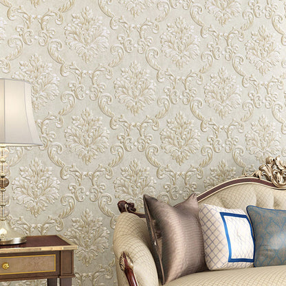 Vivolux | Neutrale Farbe Damastdesign Tapete Wasserabweisende Wandverkleidung, 33 Fuß x 20,5 Zoll