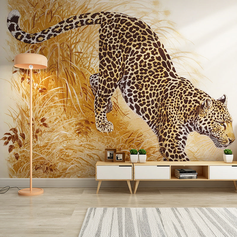 Vivolux | Volle illustratie moderne wanddecoratie met geel en zwart luipaard ontwerp