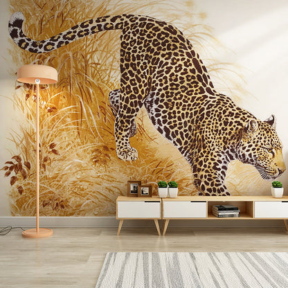 Vivolux | Volle illustratie moderne wanddecoratie met geel en zwart luipaard ontwerp