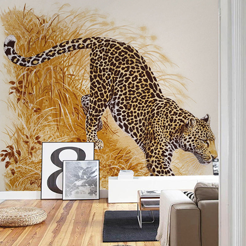 Vivolux | Volle illustratie moderne wanddecoratie met geel en zwart luipaard ontwerp