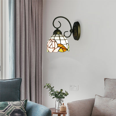 Vivolux | 1 Kopf Wandleuchte Viktorianische Kuppel Buntglas Wandlicht mit rosa Rosenmuster