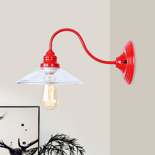 Vivolux | 1 Glühbirne Breite Flare Wandmontierte Licht Industriell Rot Klar Glas Beleuchtung mit Gebogenem Arm