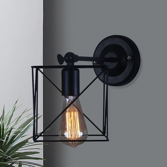 Vivolux | 1 Kopf Metall Wandbeleuchtung Antik Stil Schwarz Quadratisch Käfig Schirm Schlafzimmer Wandmontierte Lampe