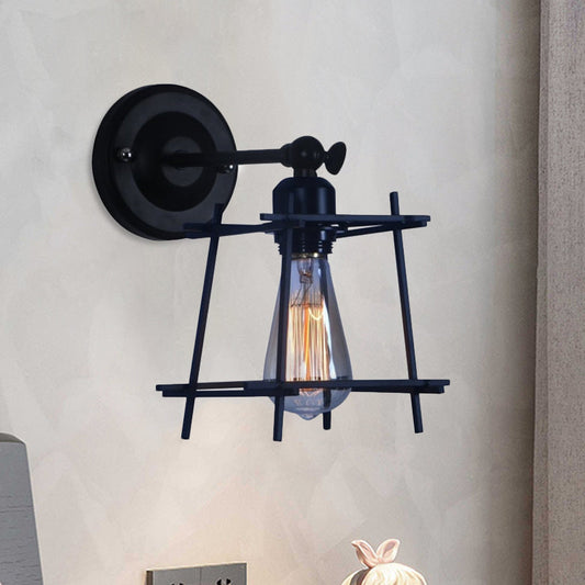 Vivolux | 1 Kopf Wandlicht Retro Stil Kubische Shade Metall Wand Sconce Lampe mit Drahtschutz in Schwarz für Schlafzimmer