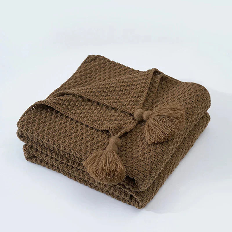 Vivolux | Gestrickte Wolldecke mit Quasten - NordicCozy