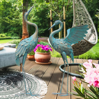 Vivolux | 33-37 Zoll Metallkran Gartenstatue Dekor, Vogelgarten Skulptur & Statuen, Außendekoration für Garten Terrasse Rasen Hinterhof Pool, Vintage Ausbreitende Flügel Kran, Set von 2