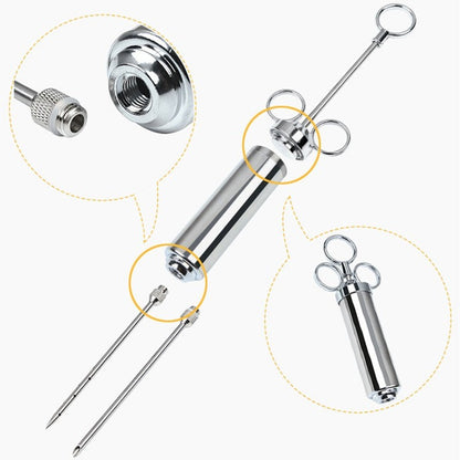 Vivolux | Edelstahl Fleisch Marinade Injektor, mit 3 Nadeln, für Fleisch, Truthahn, Bruststück