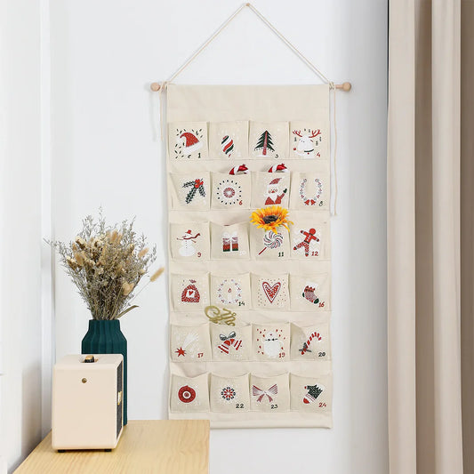 Vivolux | Adventskalender mit 24 Canvas-Taschen für Kinder – Hängende Weihnachtsdekoration in Multicolor