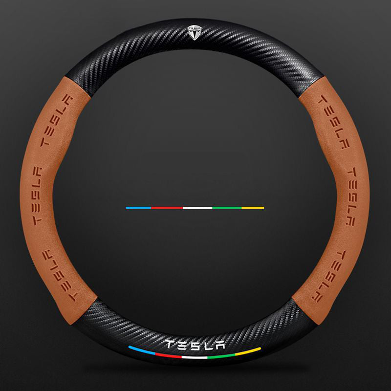 Anti-Rutsch 3D Prägung Kohlefaser Leder Auto Lenkradbezug Universelle Passform