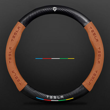 Anti-Rutsch 3D Prägung Kohlefaser Leder Auto Lenkradbezug Universelle Passform