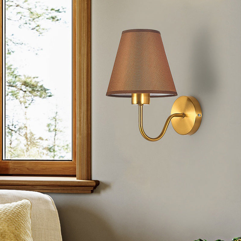 Vivolux | Zeitgenössische nordische runde gebogene Stangen-Eisen-Stoffschirm 1-Licht Wandleuchte Lampe für Wohnzimmer