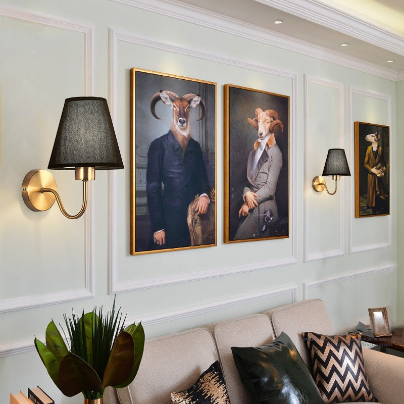 Vivolux | Zeitgenössische nordische runde gebogene Stangen-Eisen-Stoffschirm 1-Licht Wandleuchte Lampe für Wohnzimmer