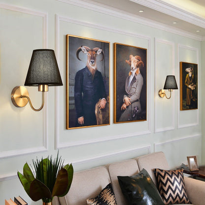 Vivolux | Zeitgenössische nordische runde gebogene Stangen-Eisen-Stoffschirm 1-Licht Wandleuchte Lampe für Wohnzimmer